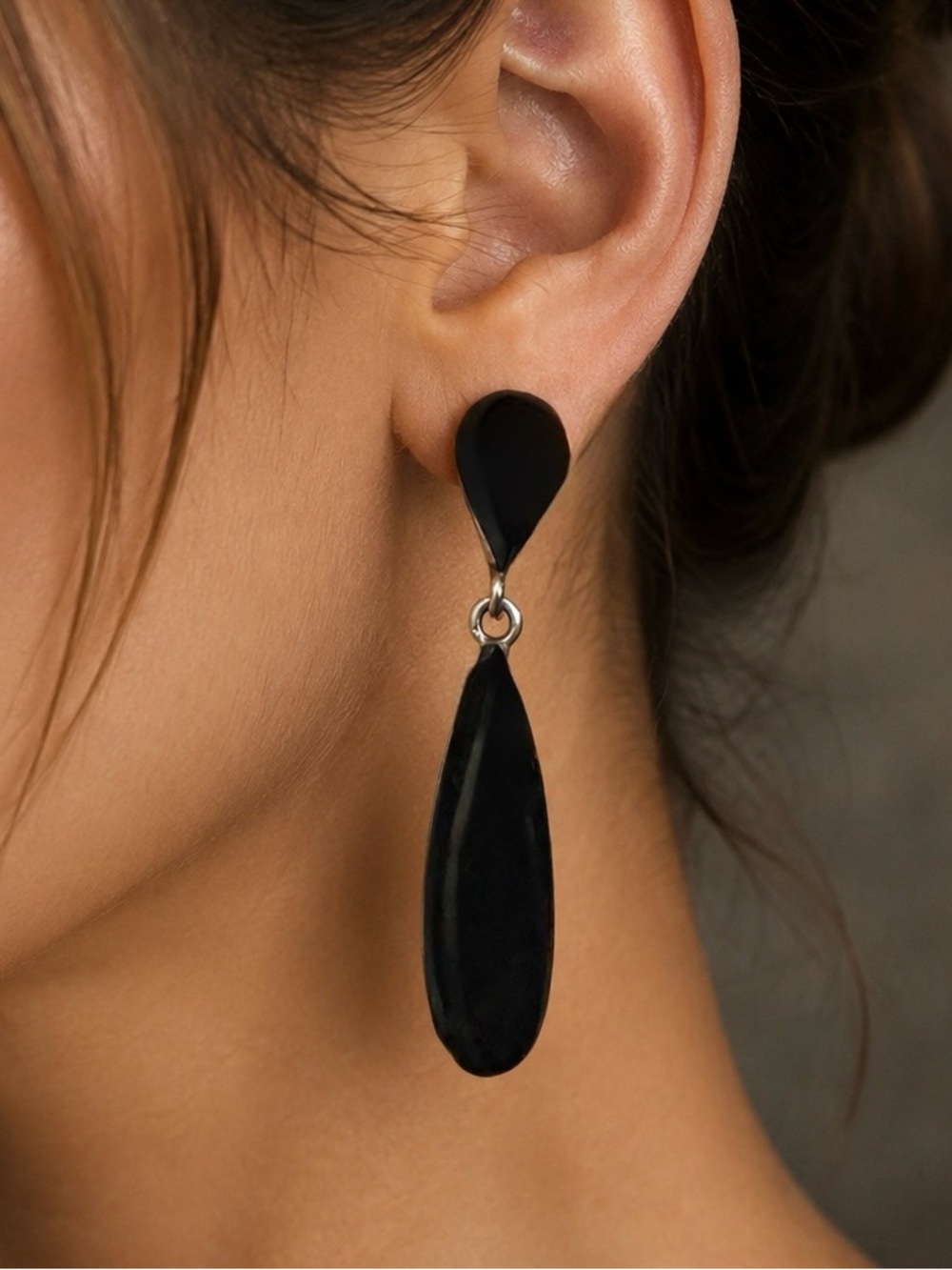 Vintage ATI Mexico Sterling Silver Onyx Dangle Earrings SO PRETTY